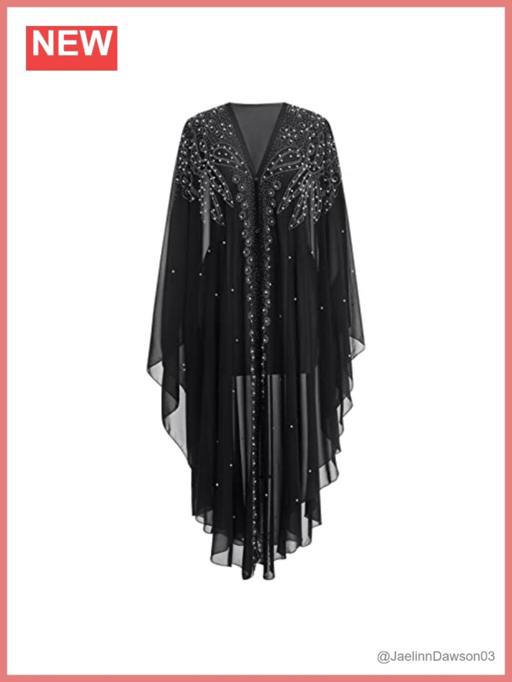 Women's Chiffon Batwing Sleeve Hooded Cardigan Kaftan Dress Rhinestone
